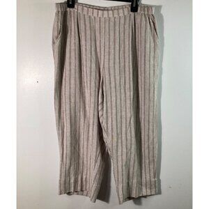 Womens Norm Thompson Linen Blend‎ Striped Cropped Pants Tan White L